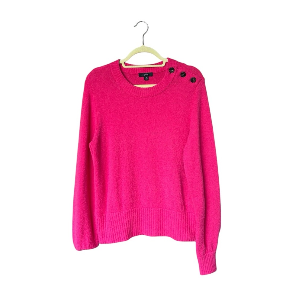J.Crew Women’s M Barbie Pink‎ Merino Wool Alpaca Blend Sweater Button Shoulder